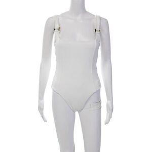 Carbon 38 Womnens Stretch Textured Square Neck One Piece Swimsuit White Size M